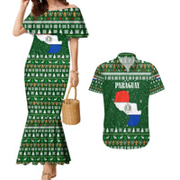 Paraguay Christmas Couples Matching Mermaid Dress and Hawaiian Shirt with Green Festive Pattern, Map and Flag Motif, and Santa Illustration - Wonder Print Shop