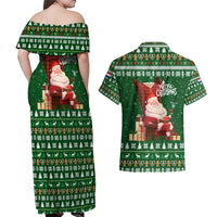 Paraguay Christmas Couples Matching Off Shoulder Maxi Dress and Hawaiian Shirt with Green Festive Pattern, Map and Flag Motif, and Santa Illustration - Wonder Print Shop