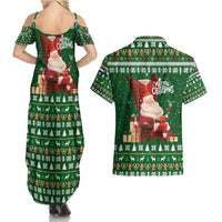 Paraguay Christmas Couples Matching Summer Maxi Dress and Hawaiian Shirt with Green Festive Pattern, Map and Flag Motif, and Santa Illustration - Wonder Print Shop