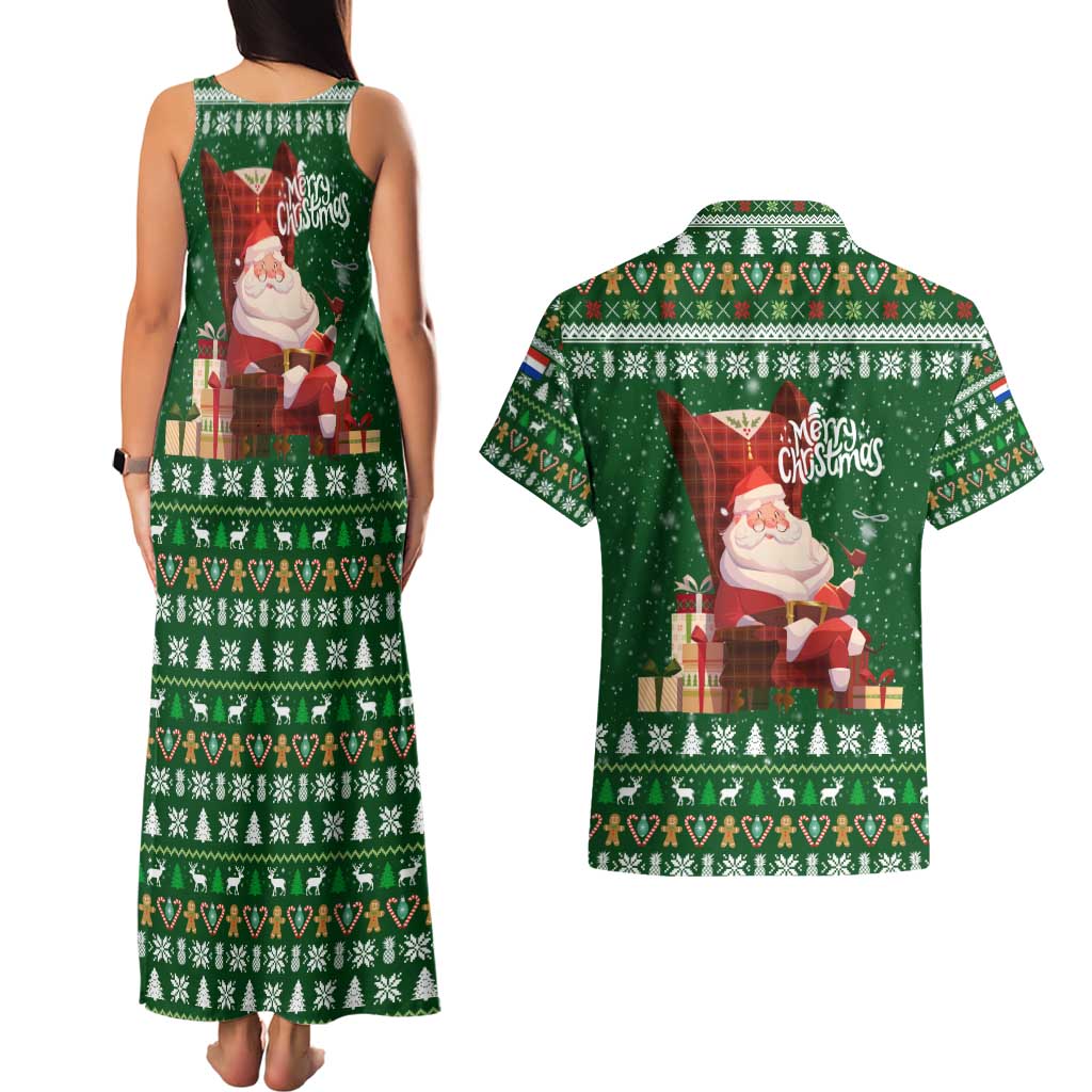 Paraguay Christmas Couples Matching Tank Maxi Dress and Hawaiian Shirt with Green Festive Pattern, Map and Flag Motif, and Santa Illustration - Wonder Print Shop