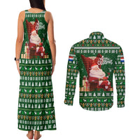 Paraguay Christmas Couples Matching Tank Maxi Dress and Long Sleeve Button Shirt with Green Festive Pattern, Map and Flag Motif, and Santa Illustration - Wonder Print Shop
