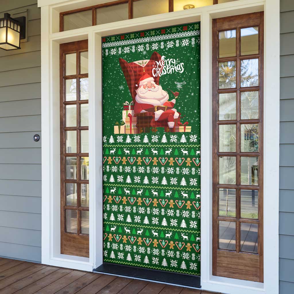 Paraguay Christmas Door Cover with Green Festive Pattern, Map and Flag Motif, and Santa Illustration - Wonder Print Shop