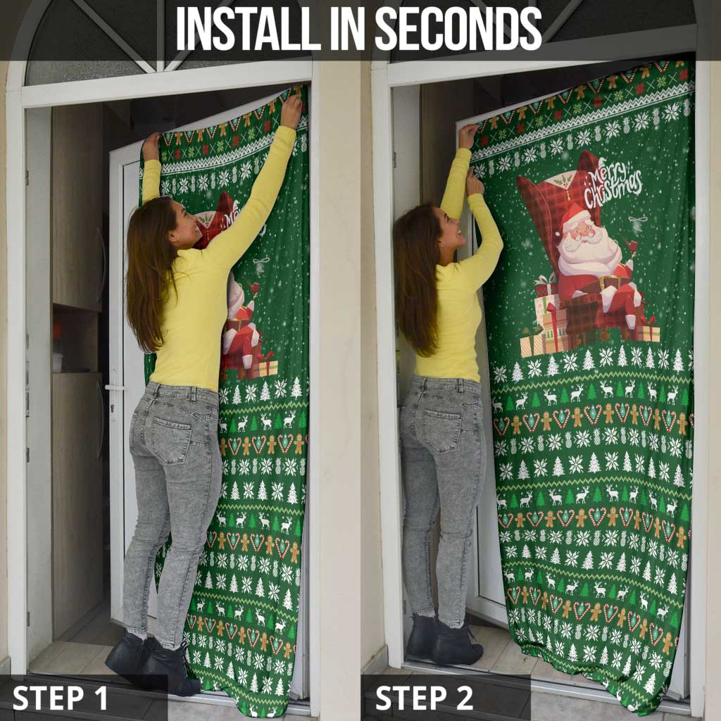 Paraguay Christmas Door Cover with Green Festive Pattern, Map and Flag Motif, and Santa Illustration - Wonder Print Shop