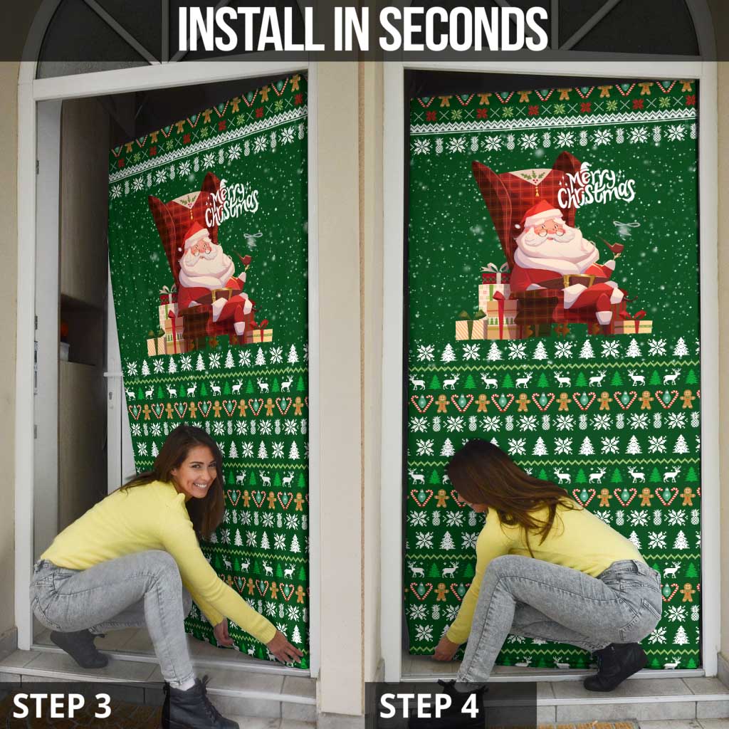 Paraguay Christmas Door Cover with Green Festive Pattern, Map and Flag Motif, and Santa Illustration - Wonder Print Shop