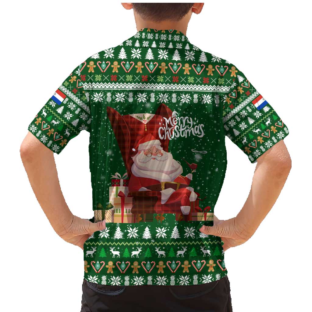 Paraguay Christmas Family Matching Mermaid Dress and Hawaiian Shirt with Green Festive Pattern, Map and Flag Motif, and Santa Illustration - Wonder Print Shop