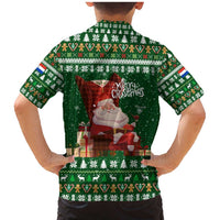Paraguay Christmas Family Matching Mermaid Dress and Hawaiian Shirt with Green Festive Pattern, Map and Flag Motif, and Santa Illustration - Wonder Print Shop