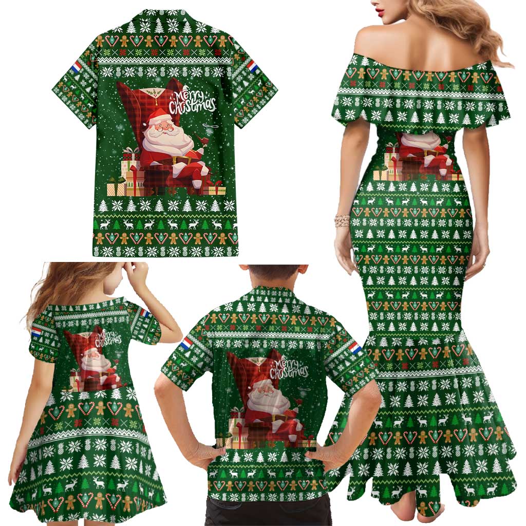 Paraguay Christmas Family Matching Mermaid Dress and Hawaiian Shirt with Green Festive Pattern, Map and Flag Motif, and Santa Illustration - Wonder Print Shop