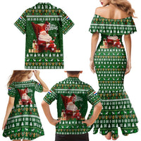 Paraguay Christmas Family Matching Mermaid Dress and Hawaiian Shirt with Green Festive Pattern, Map and Flag Motif, and Santa Illustration - Wonder Print Shop