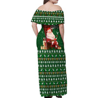 Paraguay Christmas Family Matching Off Shoulder Maxi Dress and Hawaiian Shirt with Green Festive Pattern, Map and Flag Motif, and Santa Illustration - Wonder Print Shop