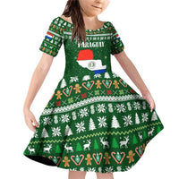 Paraguay Christmas Family Matching Off Shoulder Short Dress and Hawaiian Shirt with Green Festive Pattern, Map and Flag Motif, and Santa Illustration - Wonder Print Shop