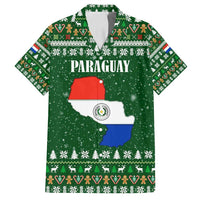Paraguay Christmas Family Matching Puletasi and Hawaiian Shirt with Green Festive Pattern, Map and Flag Motif, and Santa Illustration - Wonder Print Shop