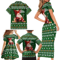 Paraguay Christmas Family Matching Short Sleeve Bodycon Dress and Hawaiian Shirt with Green Festive Pattern, Map and Flag Motif, and Santa Illustration - Wonder Print Shop