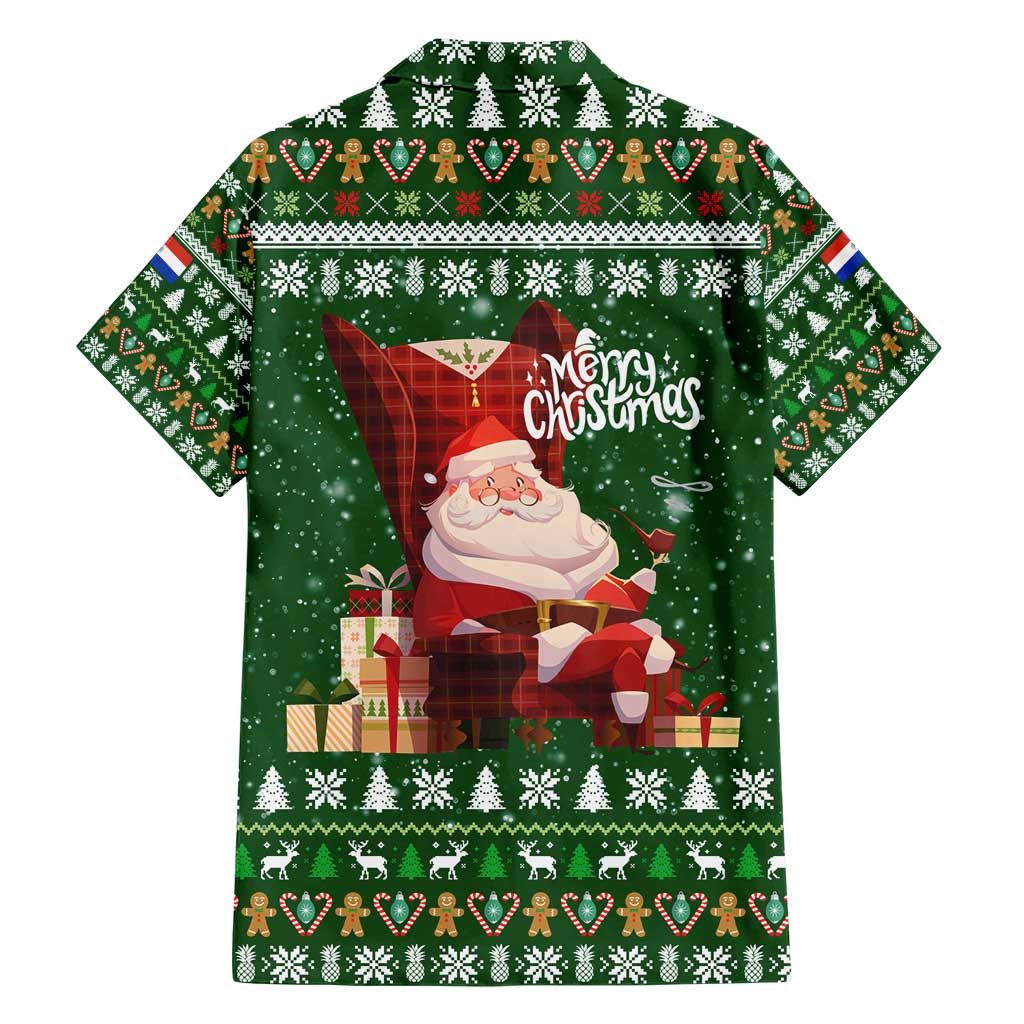 Paraguay Christmas Family Matching Short Sleeve Bodycon Dress and Hawaiian Shirt with Green Festive Pattern, Map and Flag Motif, and Santa Illustration - Wonder Print Shop