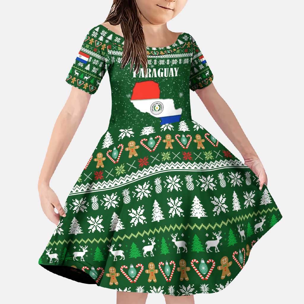 Paraguay Christmas Family Matching Summer Maxi Dress and Hawaiian Shirt with Green Festive Pattern, Map and Flag Motif, and Santa Illustration - Wonder Print Shop