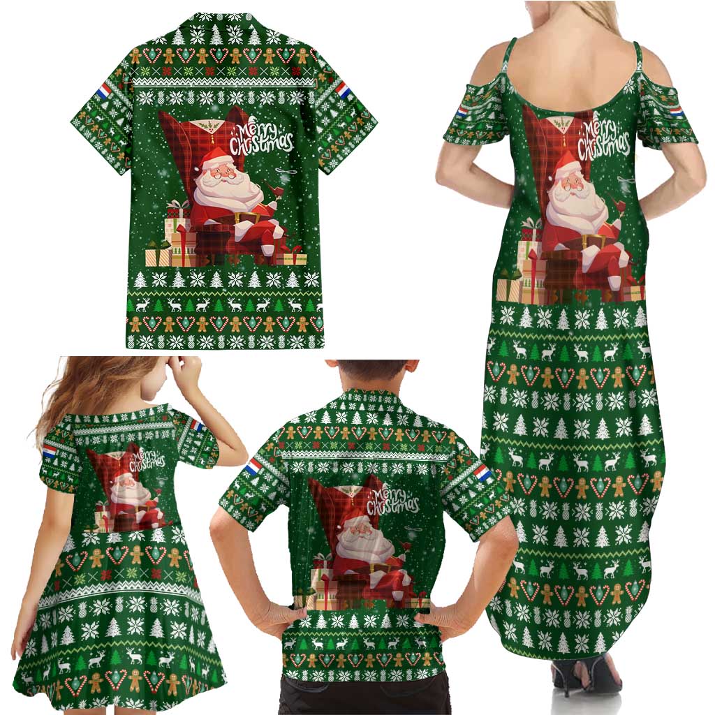 Paraguay Christmas Family Matching Summer Maxi Dress and Hawaiian Shirt with Green Festive Pattern, Map and Flag Motif, and Santa Illustration - Wonder Print Shop