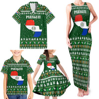 Paraguay Christmas Family Matching Tank Maxi Dress and Hawaiian Shirt with Green Festive Pattern, Map and Flag Motif, and Santa Illustration - Wonder Print Shop