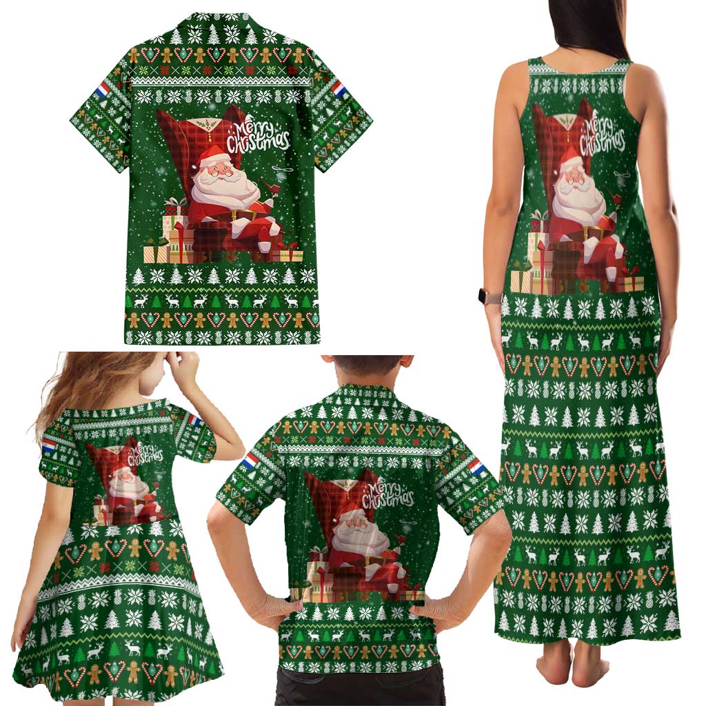 Paraguay Christmas Family Matching Tank Maxi Dress and Hawaiian Shirt with Green Festive Pattern, Map and Flag Motif, and Santa Illustration - Wonder Print Shop