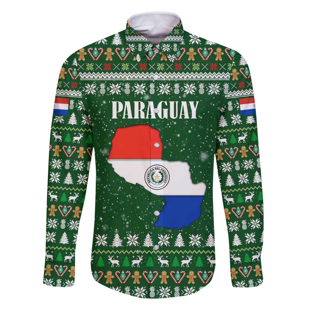 Paraguay Christmas Family Matching Tank Maxi Dress and Hawaiian Shirt with Green Festive Pattern, Map and Flag Motif, and Santa Illustration - Wonder Print Shop