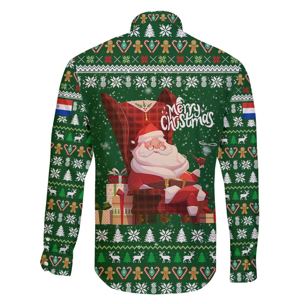 Paraguay Christmas Family Matching Tank Maxi Dress and Hawaiian Shirt with Green Festive Pattern, Map and Flag Motif, and Santa Illustration - Wonder Print Shop