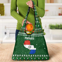 Paraguay Christmas Grocery Bag with Green Festive Pattern, Map and Flag Motif, and Santa Illustration - Wonder Print Shop