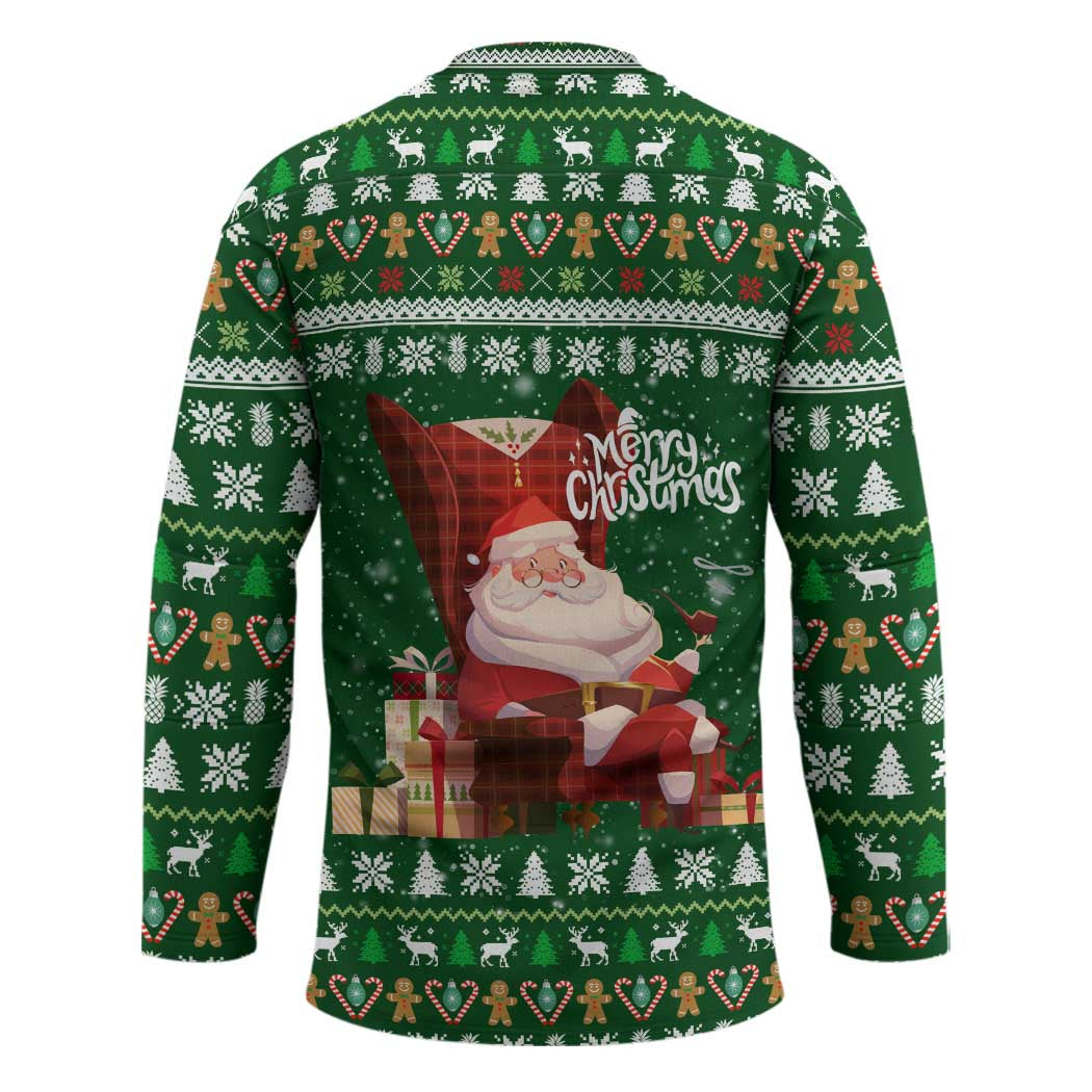Paraguay Christmas Hockey Jersey with Green Festive Pattern, Map and Flag Motif, and Santa Illustration - Wonder Print Shop