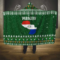 Paraguay Christmas Hooded Blanket with Green Festive Pattern, Map and Flag Motif, and Santa Illustration - Wonder Print Shop