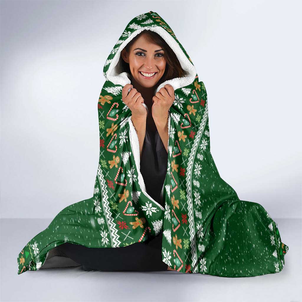Paraguay Christmas Hooded Blanket with Green Festive Pattern, Map and Flag Motif, and Santa Illustration - Wonder Print Shop