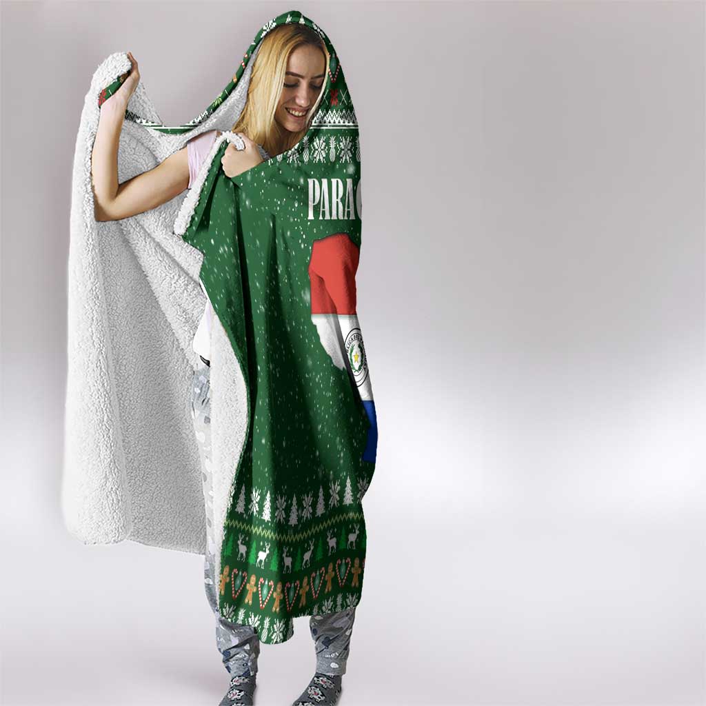 Paraguay Christmas Hooded Blanket with Green Festive Pattern, Map and Flag Motif, and Santa Illustration - Wonder Print Shop