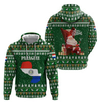 Paraguay Christmas Hoodie with Green Festive Pattern, Map and Flag Motif, and Santa Illustration - Wonder Print Shop