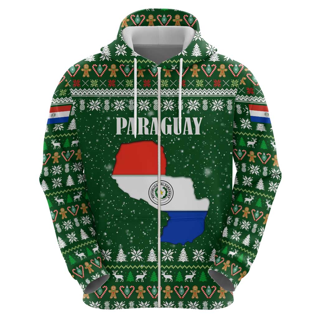 Paraguay Christmas Hoodie with Green Festive Pattern, Map and Flag Motif, and Santa Illustration - Wonder Print Shop