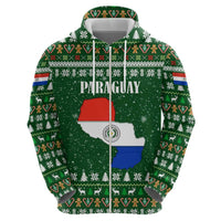 Paraguay Christmas Hoodie with Green Festive Pattern, Map and Flag Motif, and Santa Illustration - Wonder Print Shop