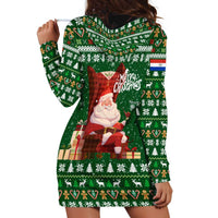 Paraguay Christmas Hoodie Dress with Green Festive Pattern, Map and Flag Motif, and Santa Illustration - Wonder Print Shop