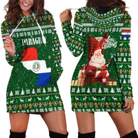 Paraguay Christmas Hoodie Dress with Green Festive Pattern, Map and Flag Motif, and Santa Illustration - Wonder Print Shop