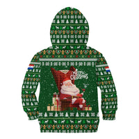 Paraguay Christmas Kid Hoodie with Green Festive Pattern, Map and Flag Motif, and Santa Illustration - Wonder Print Shop