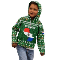 Paraguay Christmas Kid Hoodie with Green Festive Pattern, Map and Flag Motif, and Santa Illustration - Wonder Print Shop