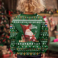 Paraguay Christmas Kid Ugly Christmas Sweater with Green Festive Pattern, Map and Flag Motif, and Santa Illustration - Wonder Print Shop
