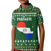 Paraguay Christmas Kid Polo Shirt with Green Festive Pattern, Map and Flag Motif, and Santa Illustration - Wonder Print Shop