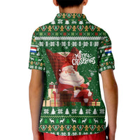 Paraguay Christmas Kid Polo Shirt with Green Festive Pattern, Map and Flag Motif, and Santa Illustration - Wonder Print Shop