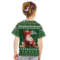 Paraguay Christmas Kid T Shirt with Green Festive Pattern, Map and Flag Motif, and Santa Illustration - Wonder Print Shop