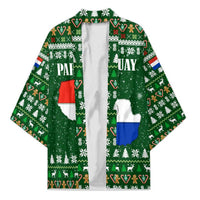 Paraguay Christmas Kimono with Green Festive Pattern, Map and Flag Motif, and Santa Illustration - Wonder Print Shop