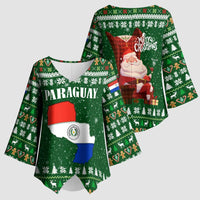 Paraguay Christmas Kimono Sleeve Blouse with Green Festive Pattern, Map and Flag Motif, and Santa Illustration - Wonder Print Shop