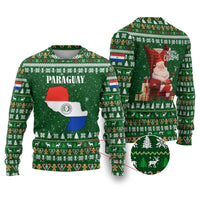 Paraguay Christmas Ugly Christmas Sweater with Green Festive Pattern, Map and Flag Motif, and Santa Illustration - Wonder Print Shop