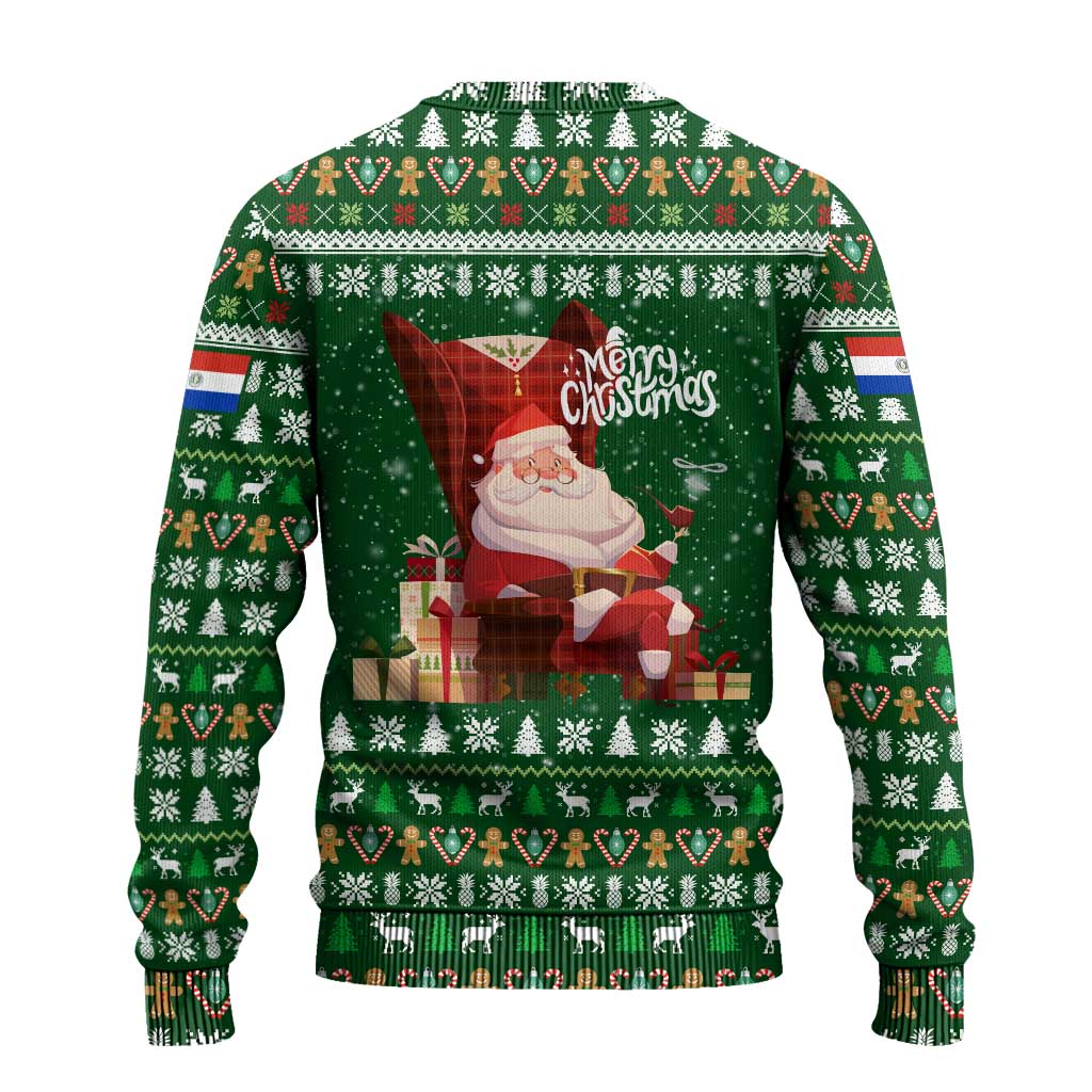 Paraguay Christmas Ugly Christmas Sweater with Green Festive Pattern, Map and Flag Motif, and Santa Illustration - Wonder Print Shop