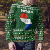 Paraguay Christmas Ugly Christmas Sweater with Green Festive Pattern, Map and Flag Motif, and Santa Illustration - Wonder Print Shop