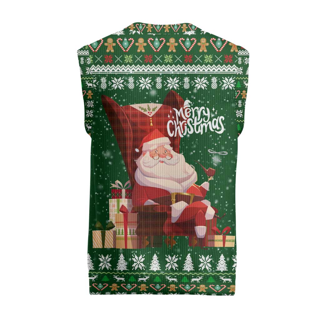 Paraguay Christmas Knitted V-Neck Vest with Green Festive Pattern, Map and Flag Motif, and Santa Illustration - Wonder Print Shop