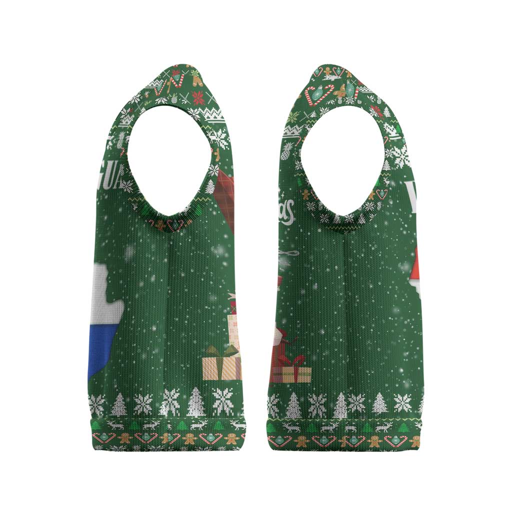 Paraguay Christmas Knitted V-Neck Vest with Green Festive Pattern, Map and Flag Motif, and Santa Illustration - Wonder Print Shop