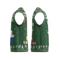 Paraguay Christmas Knitted V-Neck Vest with Green Festive Pattern, Map and Flag Motif, and Santa Illustration - Wonder Print Shop