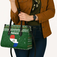 Paraguay Christmas Leather Bag with Green Festive Pattern, Map and Flag Motif, and Santa Illustration - Wonder Print Shop