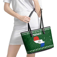 Paraguay Christmas Leather Tote Bag with Green Festive Pattern, Map and Flag Motif, and Santa Illustration - Wonder Print Shop