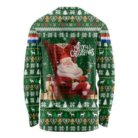 Paraguay Christmas Long Sleeve Shirt with Green Festive Pattern, Map and Flag Motif, and Santa Illustration - Wonder Print Shop